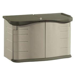 Rubbermaid FG375301OLVSS Split Lid Sandstone 36" x 28" x 55" Storage Shed