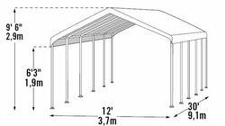 ShelterLogic 12×30 Canopy, 2" 12-Leg Frame, White Cover