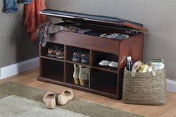 Wooden Shoe Bench with Cushion and Storage
