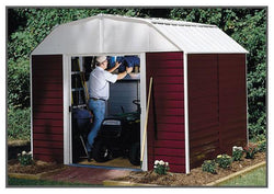 Arrow Red Barn, 10x14, Electro Galvanized Steel, Red / Eggshell, Gambrel Gable, 71.3" Wall Height, Sliding Doors