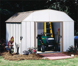 Arrow Lexington, 10x8, Electro Galvanized Steel, Taupe / Eggshell, Gambrel Gable, 62" Wall Height, Sliding Doors