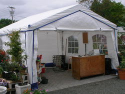 Rhino Party Tent House 14'Wx27'Lx9'H White With Blue Trim