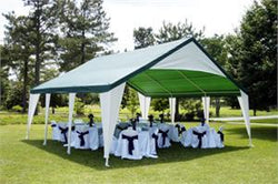 King Canopy 20' x 20' x 11' A-Frame Event Tent - 2" & 1 1/2" Diameter frame - 8 Legs - Fitted Green Cover - White Leg Skirts